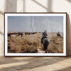 Western Wall Art Canvas Print, Framed Cowboy Cattle Drive Scene
