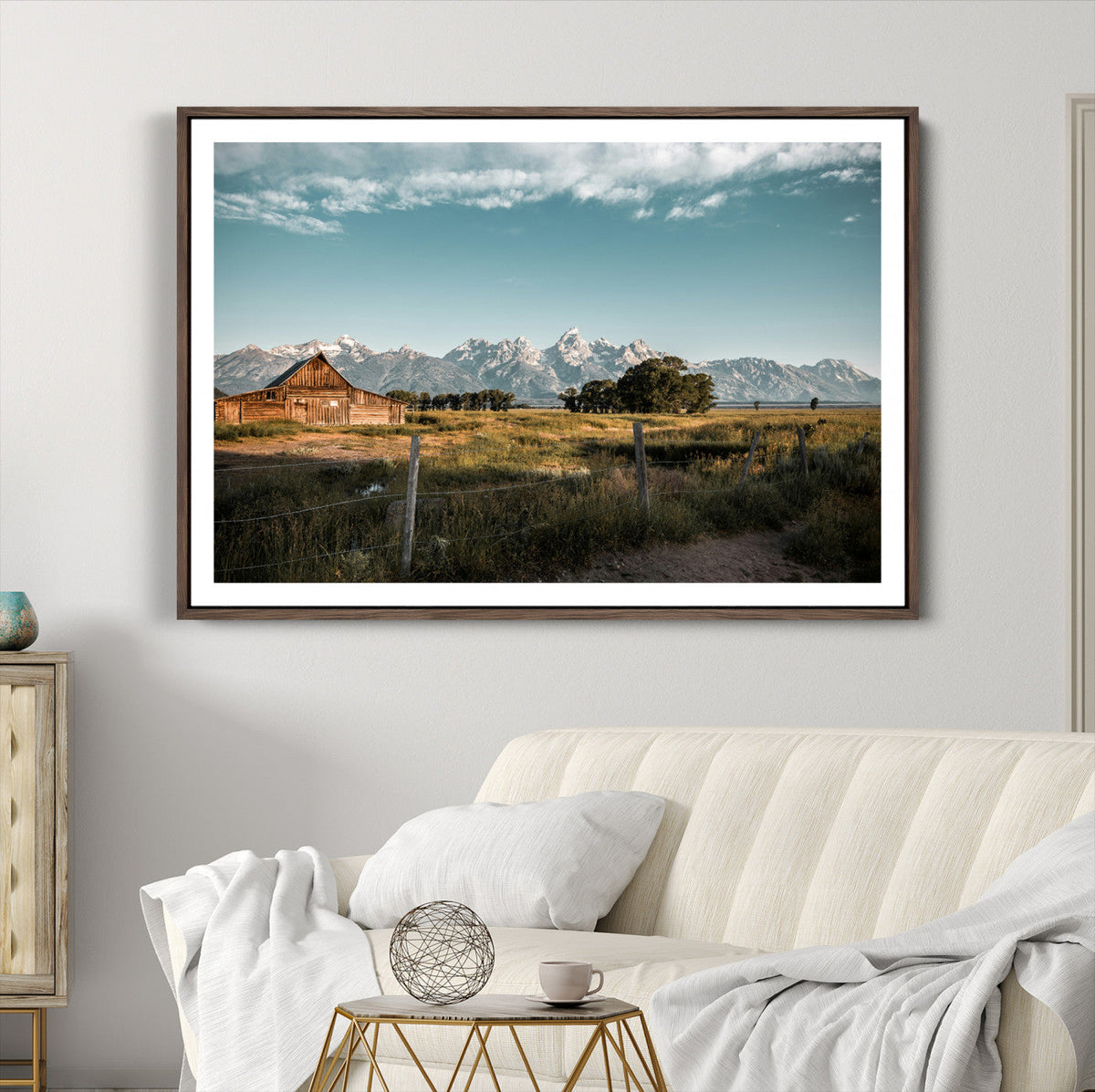 Rustic Farmhouse Wall Art Canvas Print, Teton Range Mormon Row Barn