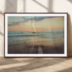 Sunset Seascape Wall Art Canvas Print, Framed Pastel Ocean View with Tranquil Shoreline