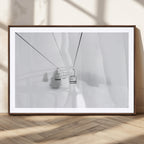 Ski Lift Wall Art Canvas Print, Framed Snowy Landscape Art, Alpine Adventure Nordic Minimalist Decor