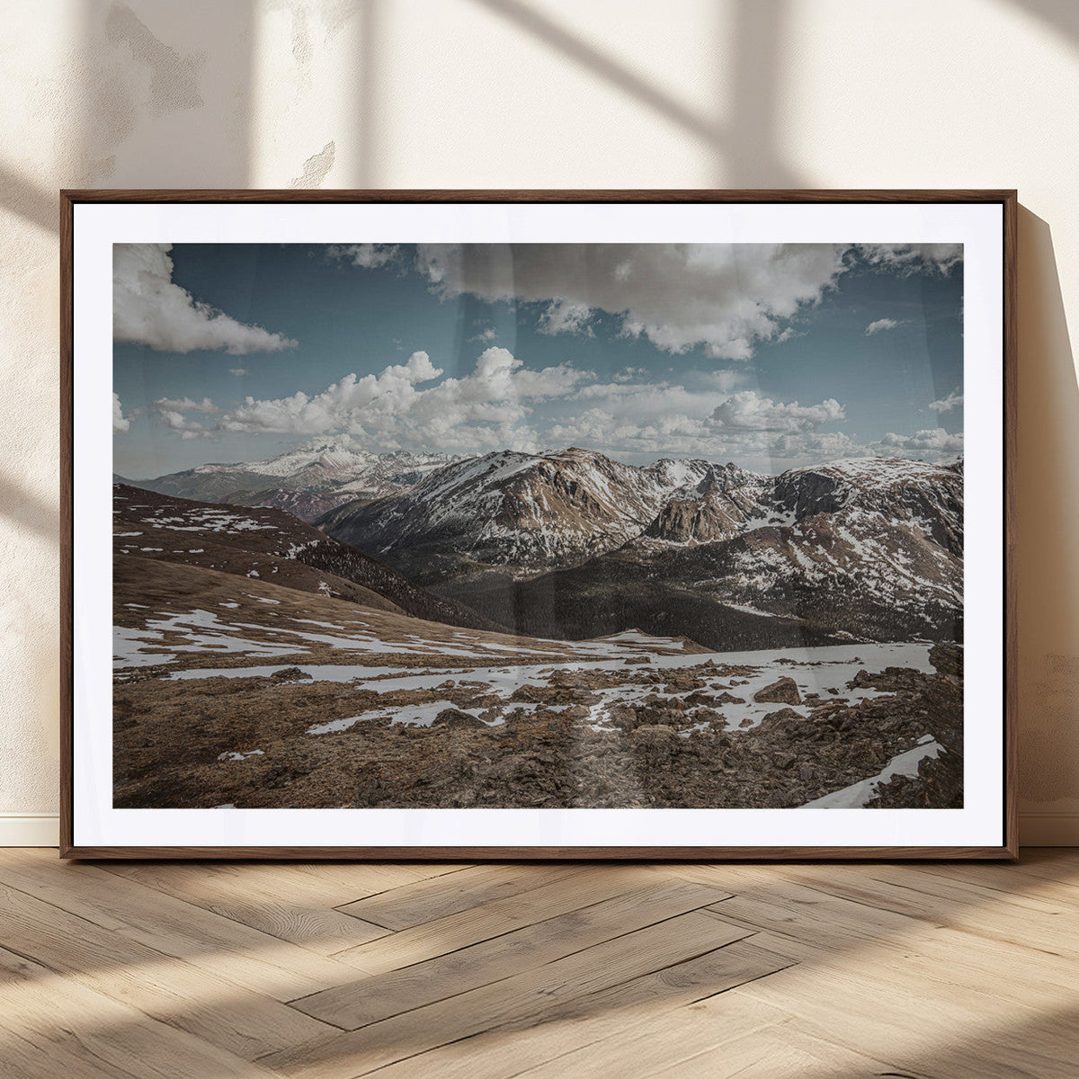 Mountain Landscape Wall Art Canvas Print, Framed Snowy Peaks Art, Rugged Highlands Rustic Adventure Decor
