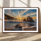 Rocky Ocean Sunset Wall Art Print, Seaside Canvas with Dramatic Seascape