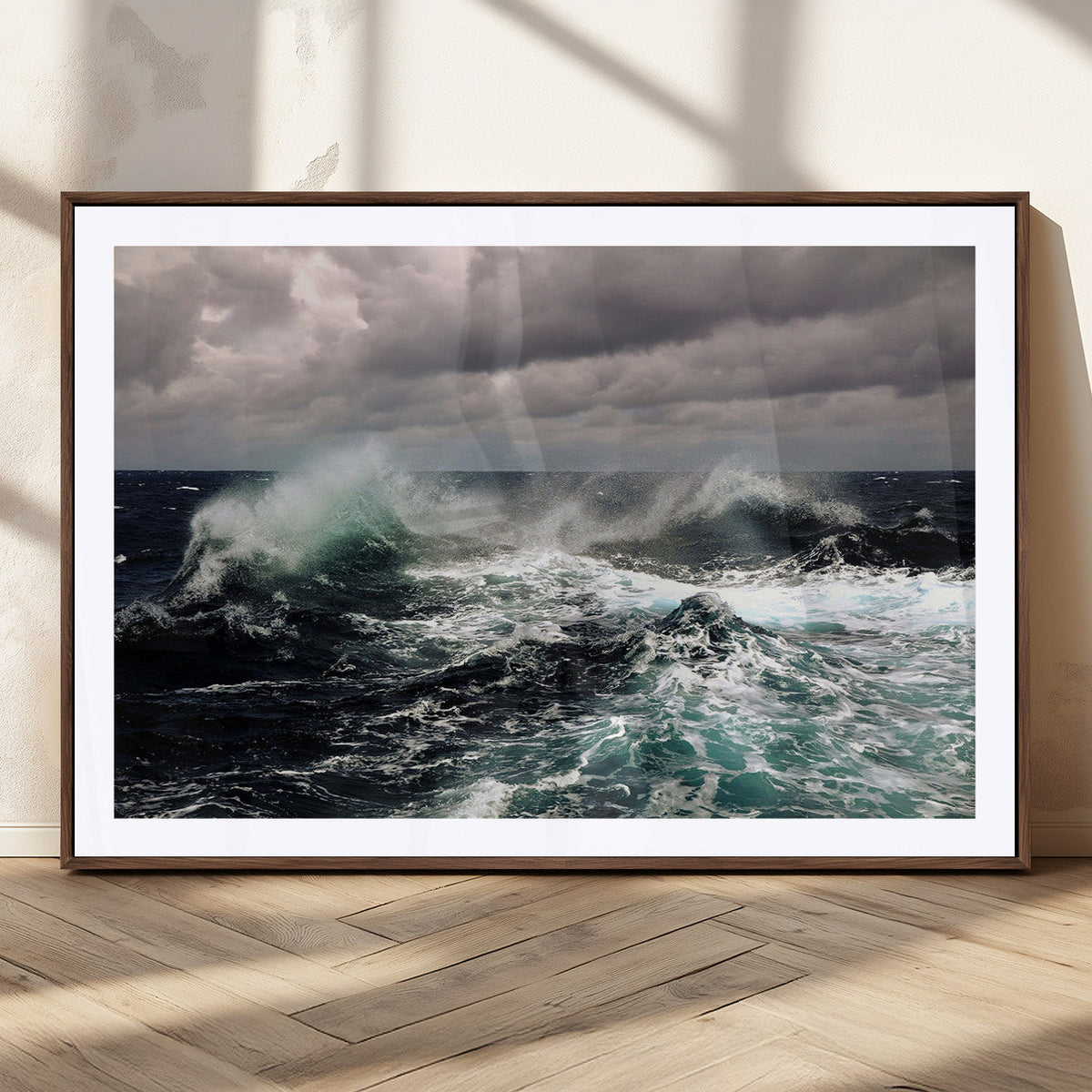 Stormy Ocean Waves Canvas Wall Art, Framed Turbulent Sea Nature Print