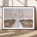 Coastal Pathway Canvas Wall Art Print, Framed Seaside Landscape with Beach and Birds