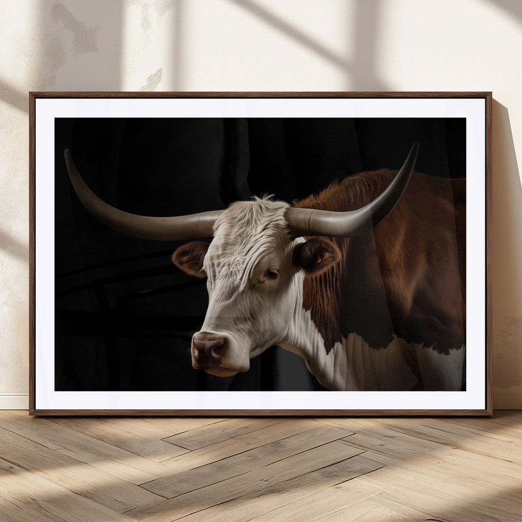 Texas Longhorn Bull Canvas Wall Art, Rustic Western Farmhouse Decor