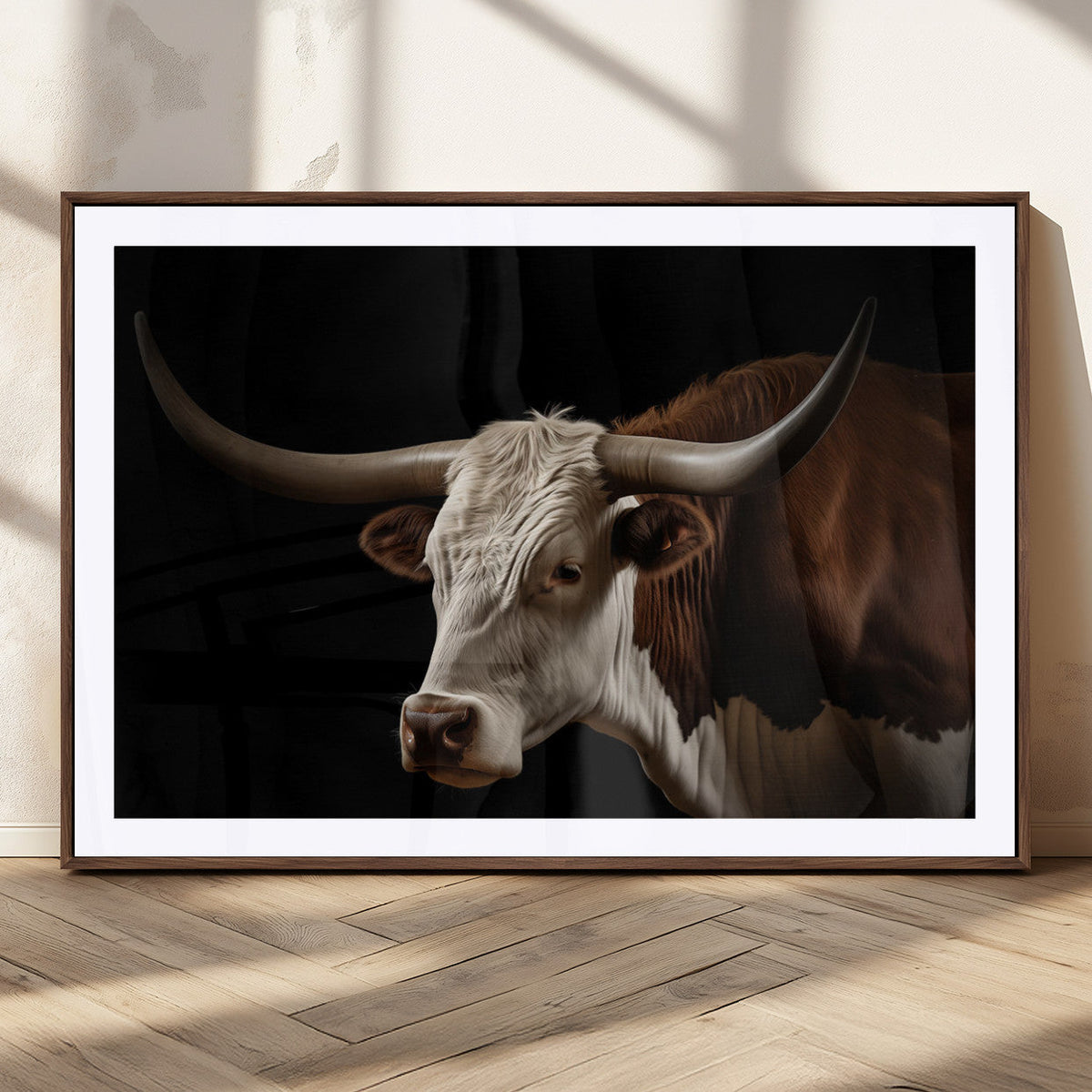 Texas Longhorn Bull Canvas Wall Art, Rustic Western Farmhouse Decor