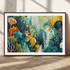 Luminous Abstract Ocean Garden Wall Art Canvas Print, Vibrant Coral Reef Marine Life
