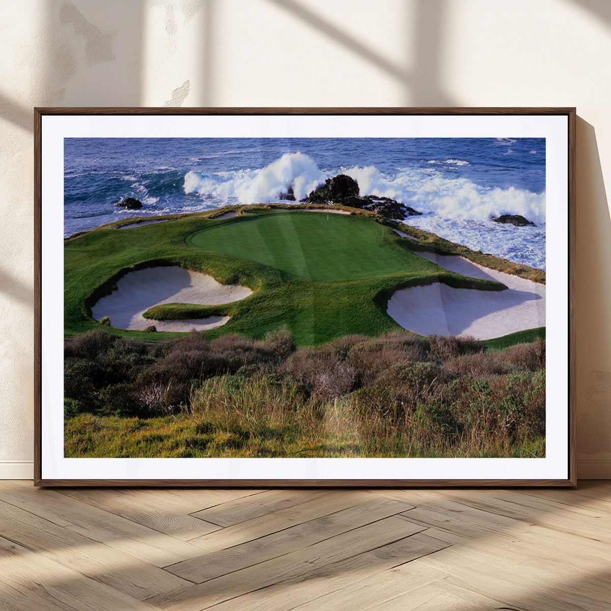 Ocean Cliff Golf Course Wall Art Canvas Print, Waves Crashing, Coastal Golf Landscape