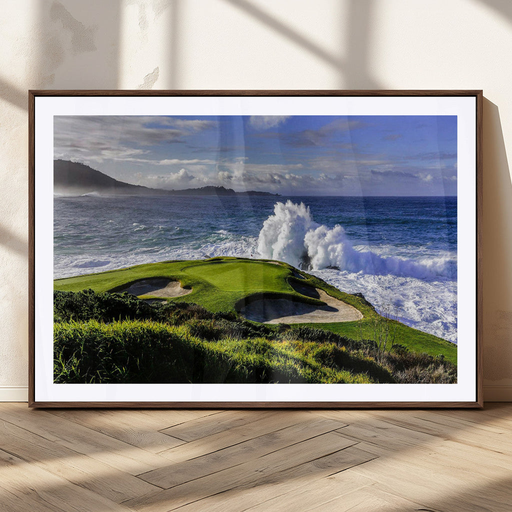 Ocean Waves Crashing Wall Art Canvas Print, Dramatic Rocky Coastline Near a Golf Course