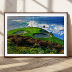 Coastal Golf Course Wall Art Canvas Print, Vibrant Green with Sand Bunkers and Ocean Waves