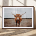 Longhorn Bull Wall Art Canvas Print, Framed Rustic Decor