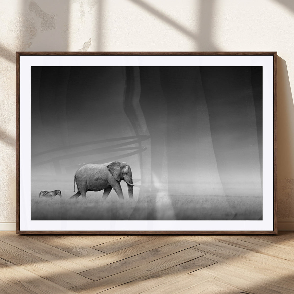 Elephant and Zebra Wall Art Canvas Print, Modern Artwork