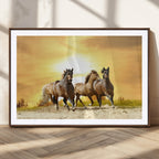 Wild Horses Wall Art Canvas Print, Framed Galloping Herd