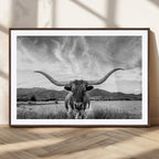 Longhorn Black and White Wall Art | Rustic Western Bull Canvas Print