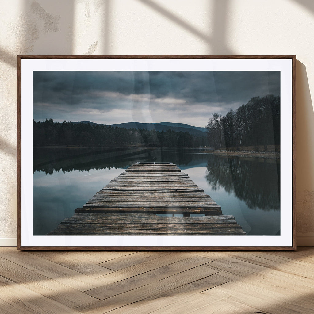 Wooden Bridge Near Lake Wall Art Canvas Print