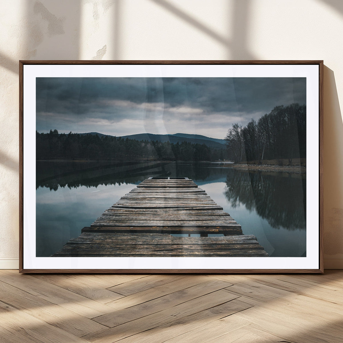 Wooden Bridge Near Lake Wall Art Canvas Print
