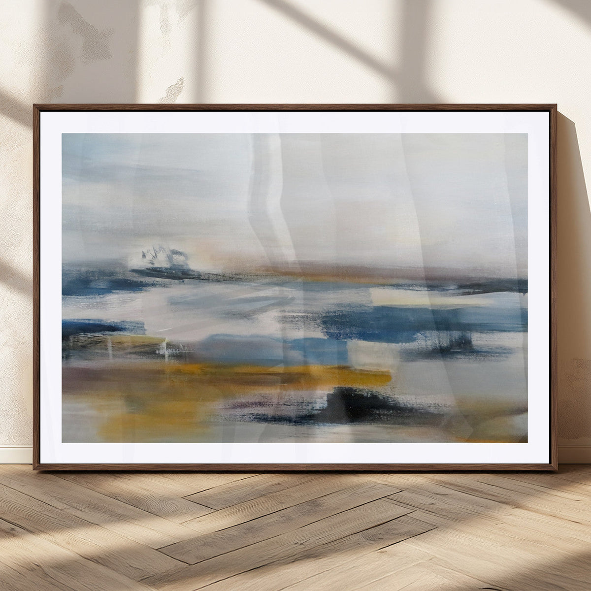 Abstract Landscape Wall Art Canvas | 3 Panel Modern Blue, Gold and White Canvas Art