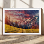 Mountain and Daylight Red Sunset Wall Art Canvas Print