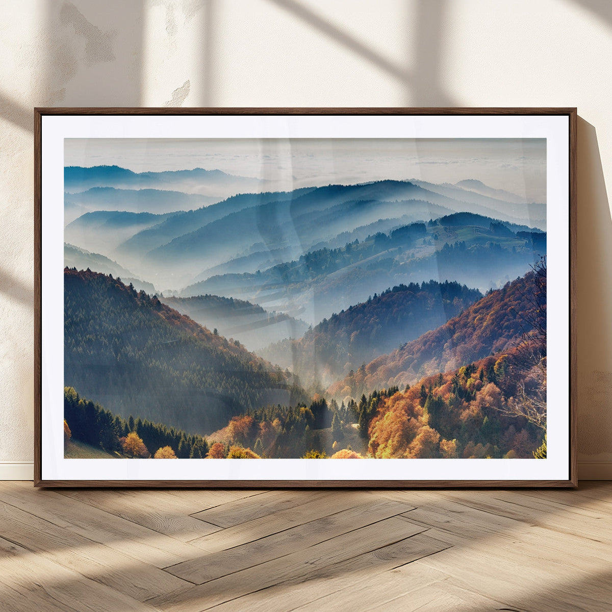 Misty Mountain Sunrise Triptych Canvas Print | Autumn Landscape Wall Art