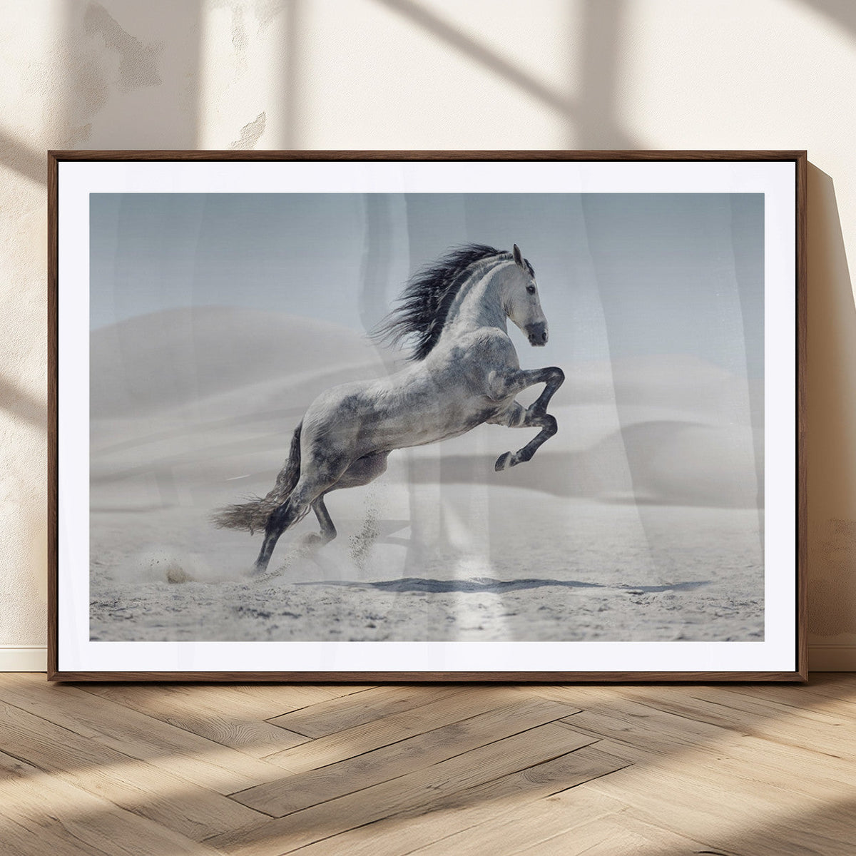 Prancing Horse Desert Large Wall Art Canvas Print, Majestic Horse Animal Artwork