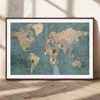 Classic World Map Canvas Print | Framed Vintage Map Wall Art
