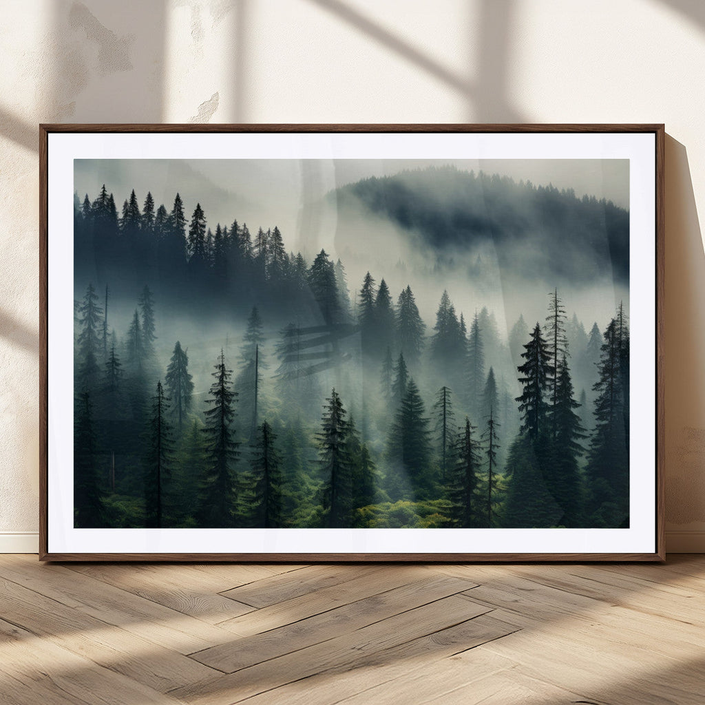 Captivating Misty Forest Wall Art, Foggy and Serene Atmosphere Canvas Print