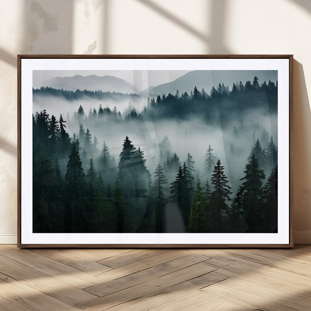 Captivating Misty Forest Wall Art Canvas, Premium Canvas Print of a Foggy and Serene Atmosphere