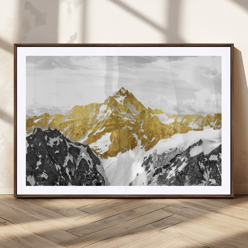 Gold Abstract Mountains Wall Art Print on Canvas, Nature Wall Art Print