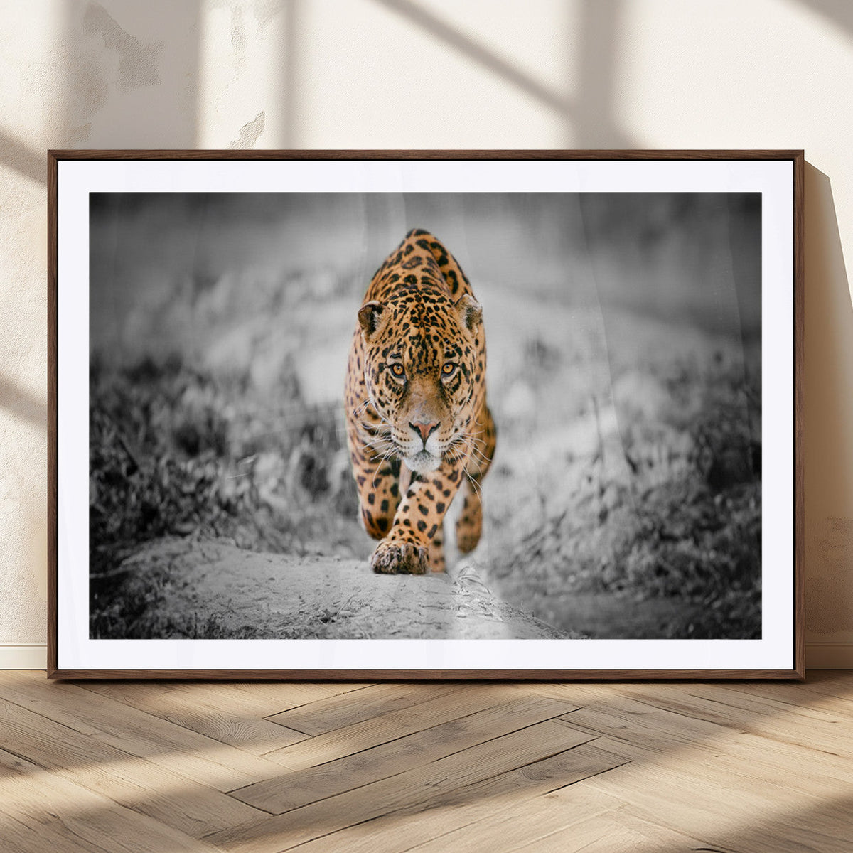 Jaguar Wall Art Canvas Print, Majestic Big Cat in Focused Pursuit