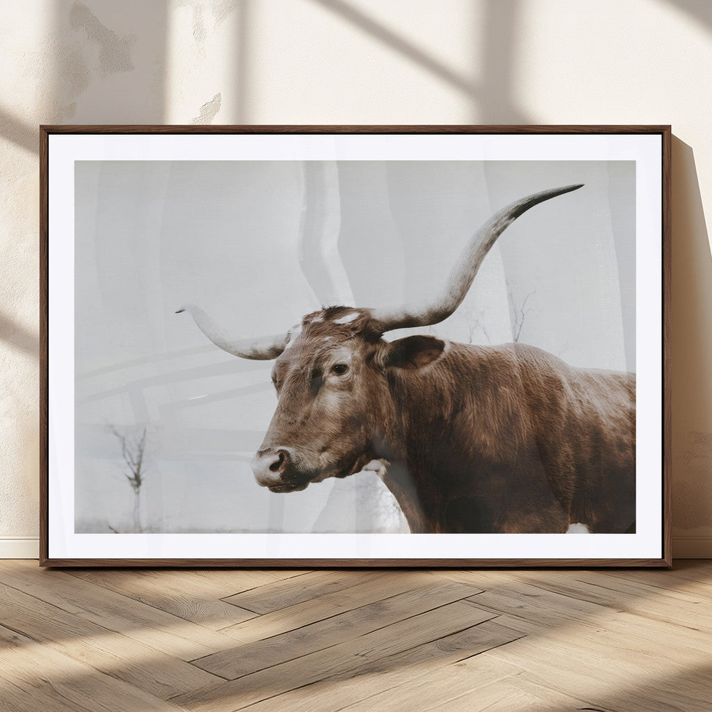 Rustic Bull Wall Art Canvas Print, Modern Longhorn Farmhouse Animal Decor
