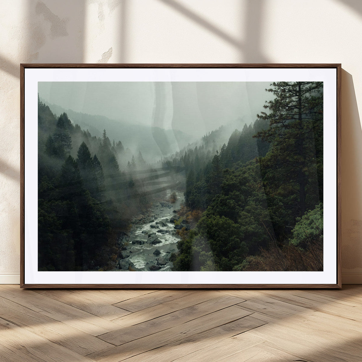 Misty Forest Wall Art, Tranquil Nature Landscape, Ready to Hang | Extra Large 3 Piece Canvas Wall Art