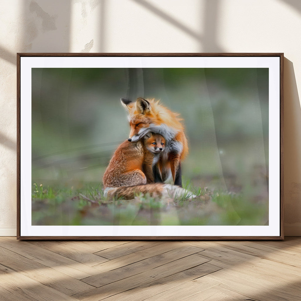Heartwarming Fox and Baby Cub Wall Art | Canvas Print of Foxes in Nature