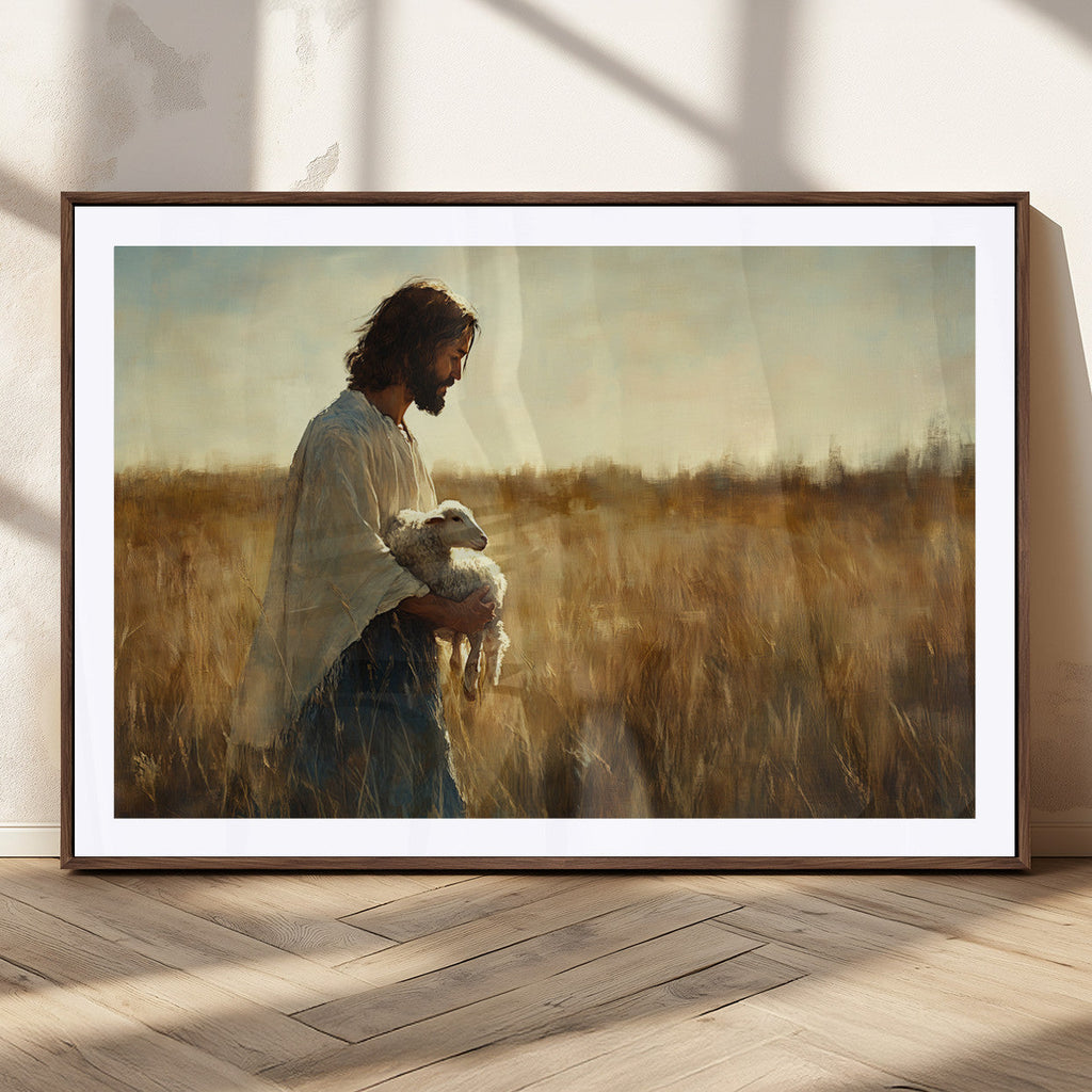 Jesus the Good Shepherd Wall Art Canvas Print, Inspirational Christian Religious Print for Prayer Room