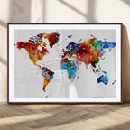 Colorful World Map Canvas Wall Art Print, Contemporary Global Map Artwork