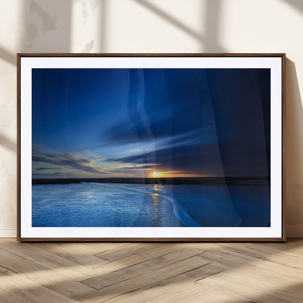 Blue Sunset Ocean Canvas Wall Art Print | Serene Coastal Horizon