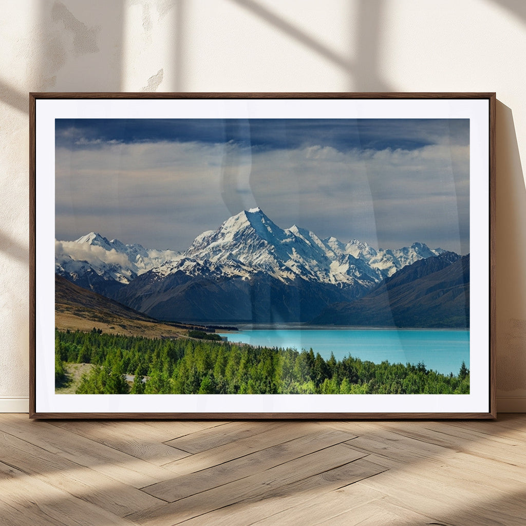 Mount Cook and Lake Pukaki Canvas Wall Art Print | Majestic Snow Capped Peaks
