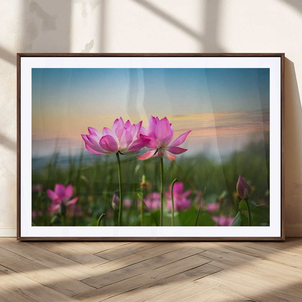 Pink Flower on the Mountain Canvas Print, Framed Pink Flower Canvas Wall Art