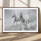 Large Wall Art Canvas Print, Beautiful Running White Horses