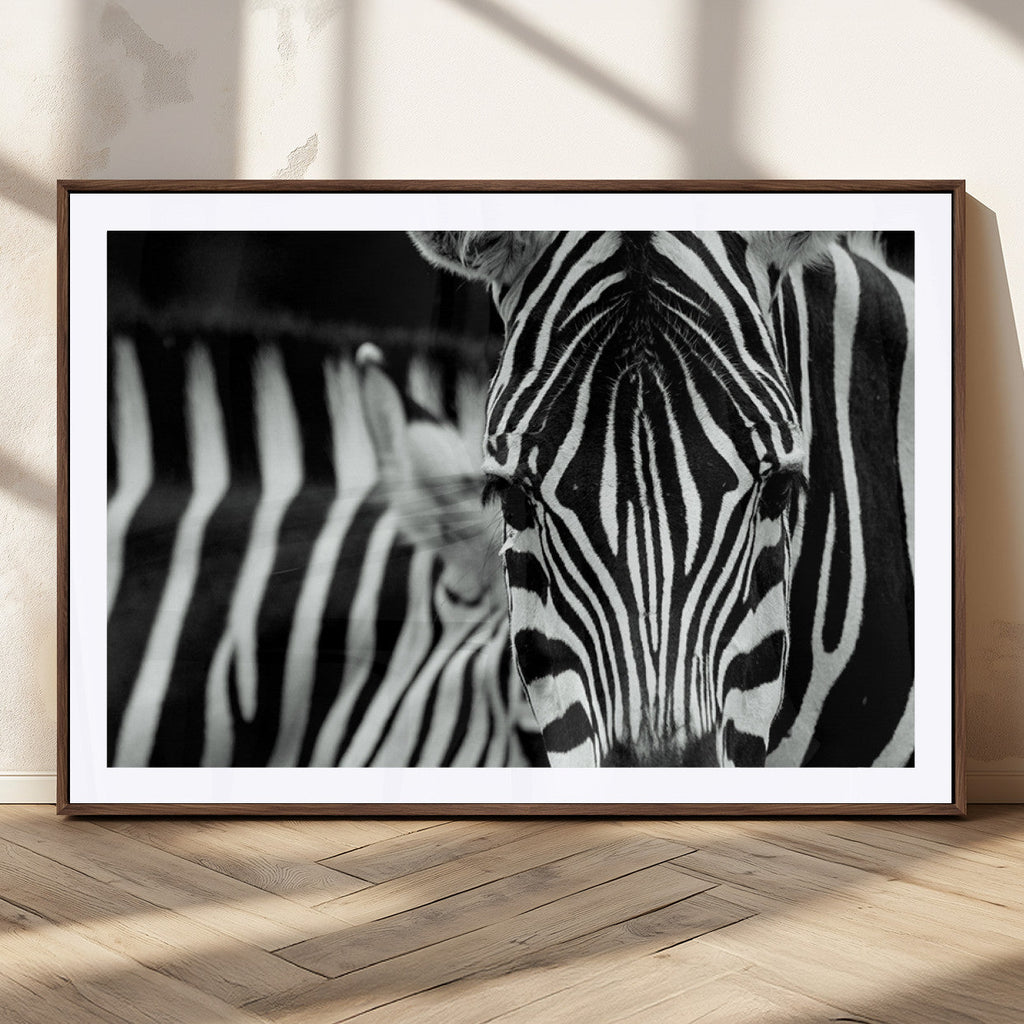 Zebra Wall Art | Zebra Close Up Canvas Print | Framed Black and White Wildlife