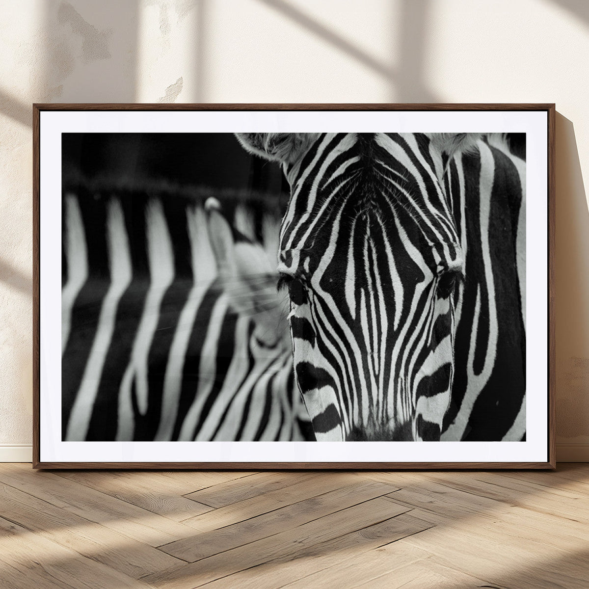 Zebra Wall Art | Zebra Close Up Canvas Print | Framed Black and White Wildlife