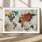 Watercolor World Map Canvas Print | Framed Travel Map Wall Art for Couples