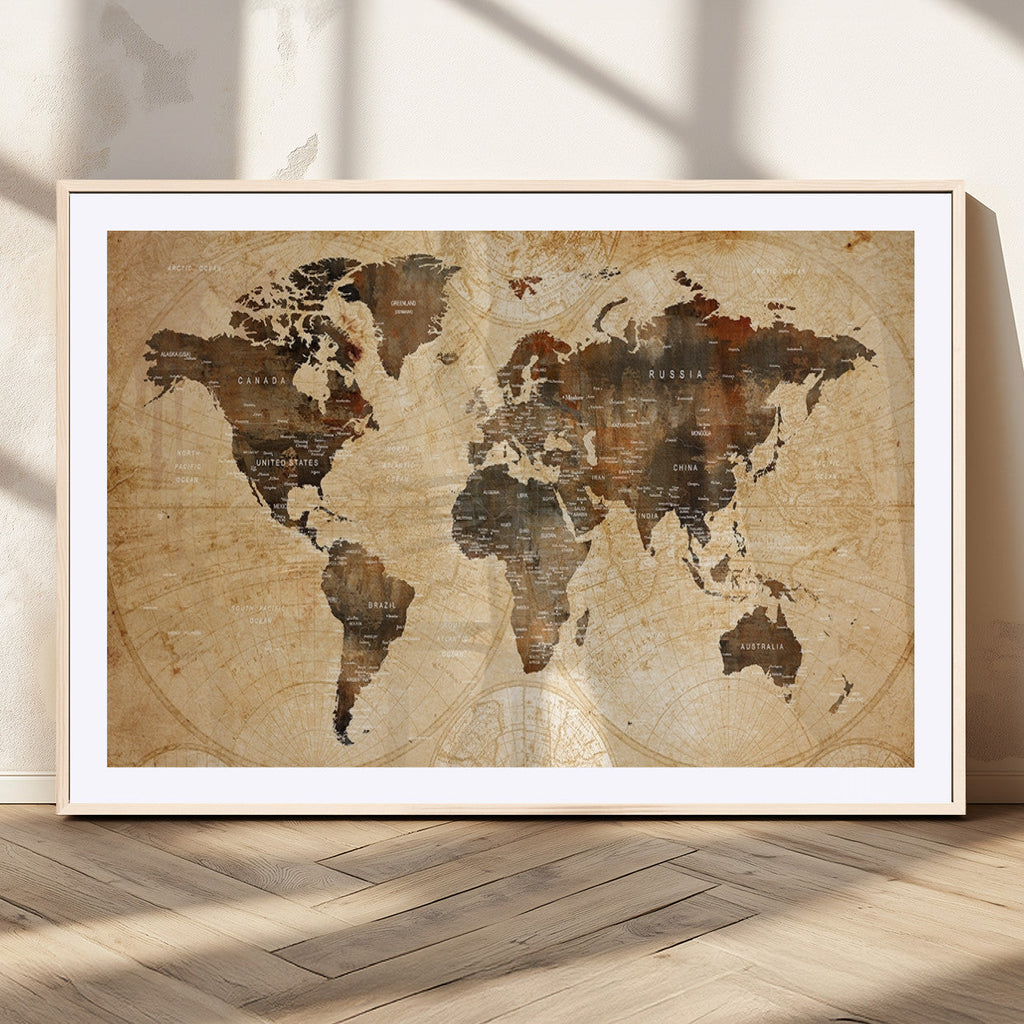 Push Pin World Map Canvas Print | Framed Travel Tracker Wall Art