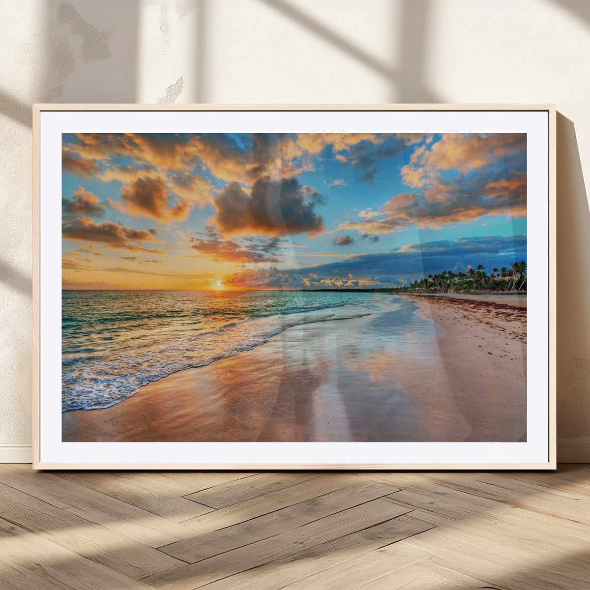Sunset Beach Canvas Wall Art | Tropical Triptych Seascape Print