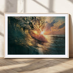 Ocean Wave Sunset Canvas Wall Art | Triptych Seascape Print