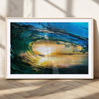 Ocean Wave at Sunset Canvas Art, Large Wall Print of Vibrant Surfing Wave