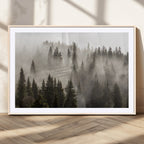 Foggy Mountain Wall Art | 3-Panel Foggy Forest and Mountain Landscape Canvas Print