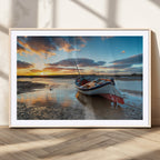 Small Boat At The Beach Sunset Wall Art, Boat Sunset Wall Art Canvas Print