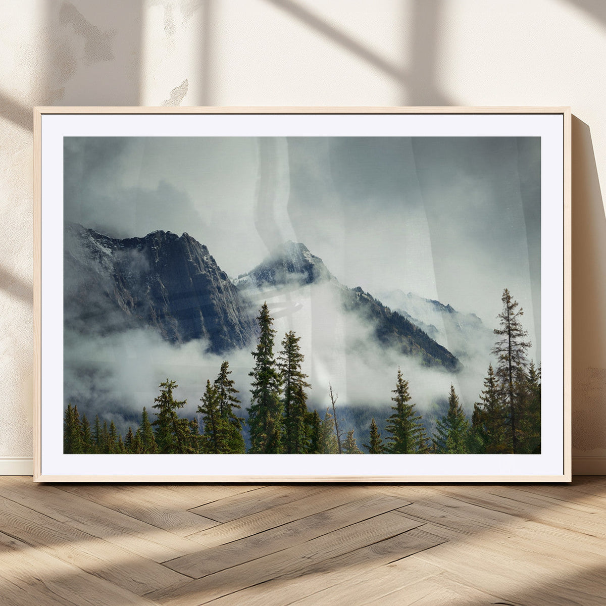 Mountain Mist Canvas Wall Art Print | 3-Panel Foggy Forest and Mountain Landscape