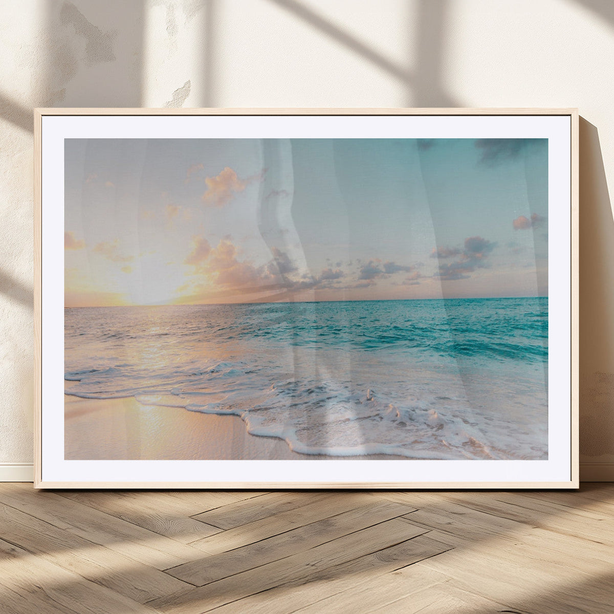 Tranquil Ocean Beach Sunset Canvas Wall Art | 3-Panel Coastal Decor