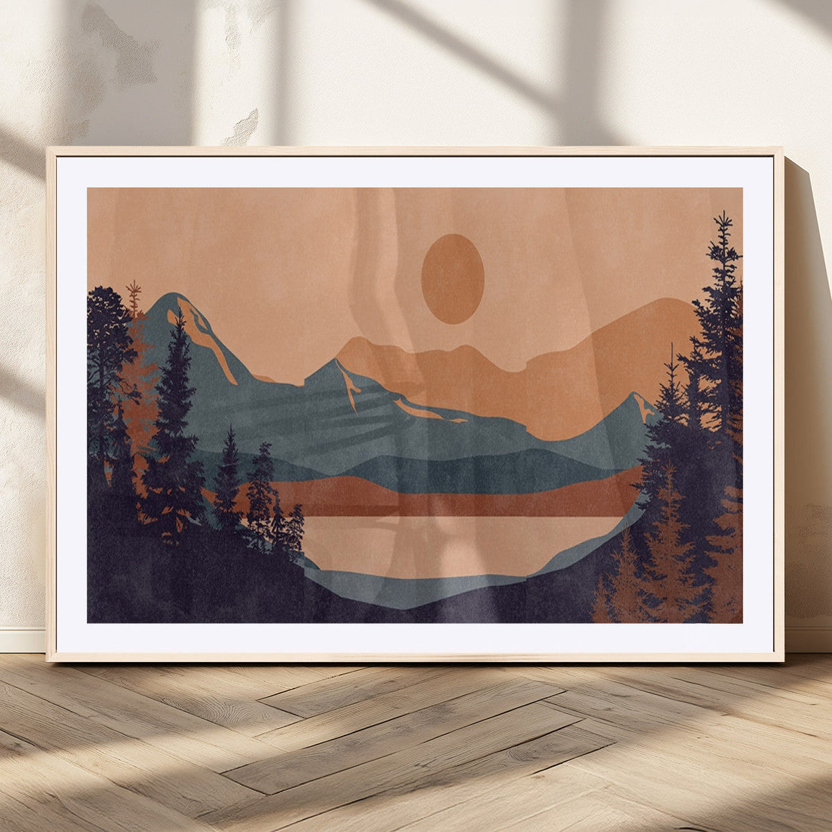 Modern Boho Sunset Canvas Print, Mountain Landscape Triptych